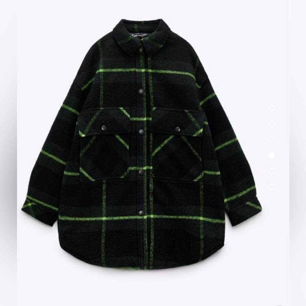 Zara Tartan PLAID PADDED OVERSHIRT lined wool Shacket Small - Picture 4 of 11